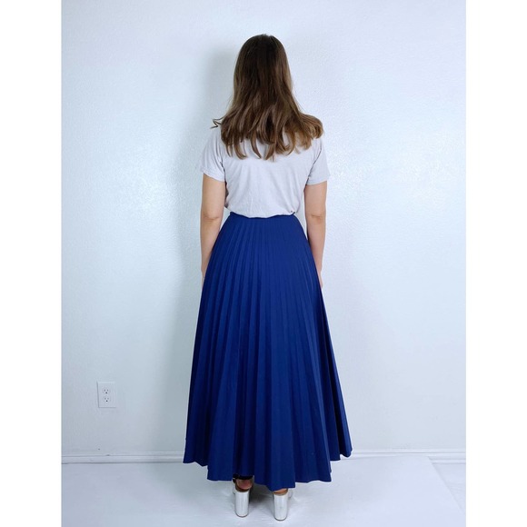 vintage 70s Navy high waisted PLEATED Maxi SKIRT xxs/xs full skirt knife pleats - Picture 10 of 10